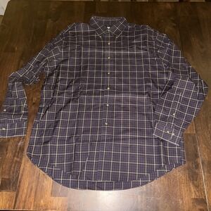 Brooks Brothers Shirt Mens L Windowpane Plaid Traditional Fit Non-Iron Cotton